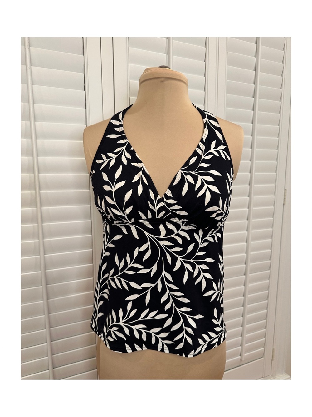 Lands' End Black & White Leaf Swim Top
